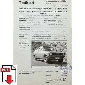 1975 Audi 50 FIA homologation form PDF download